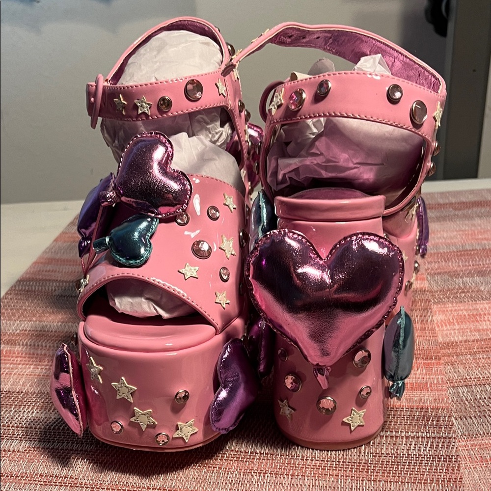 Sugar Thrillz Pink Heart-Embellished Platforms